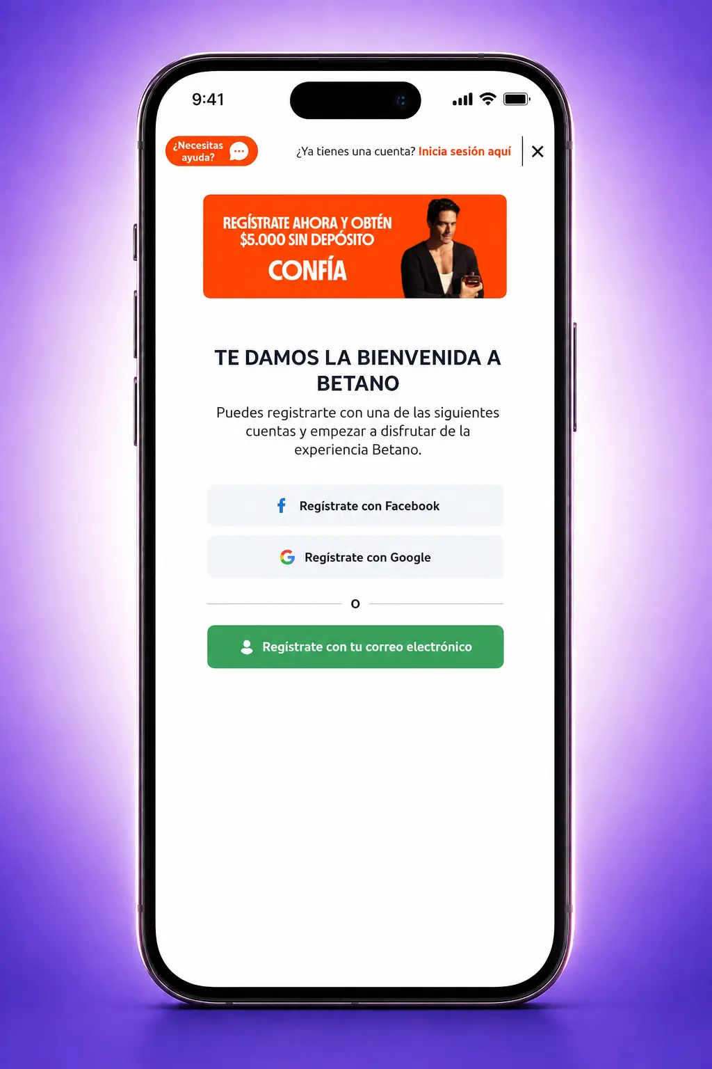 Crear una cuenta en Betano
